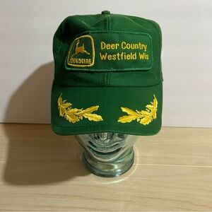 Vntg John Deere Green Snap Back Cap Hat Oak Leaf Big Patch Westfield Wisconsin